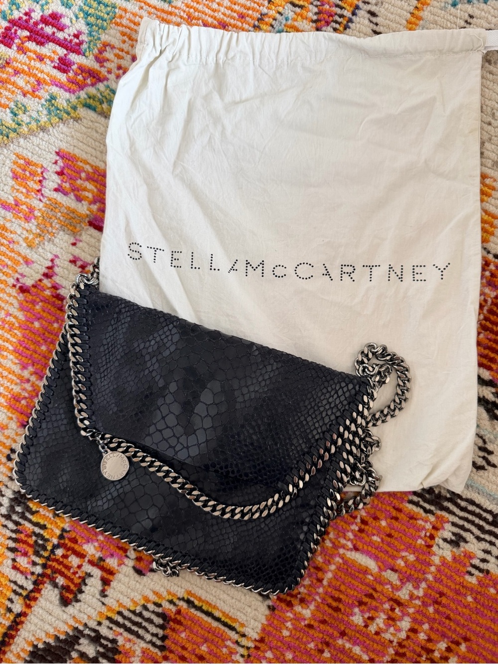 Stella McCartney Black Falabella Faux-Snakeskin Crossbody Bag